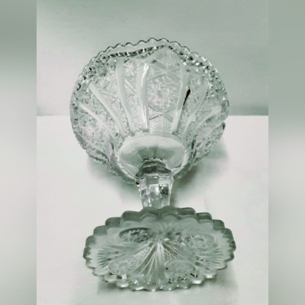 Vintage 'cut' pressed glass compote stemmed candy dish FREE or bundle 3/18 - Picture 2 of 3